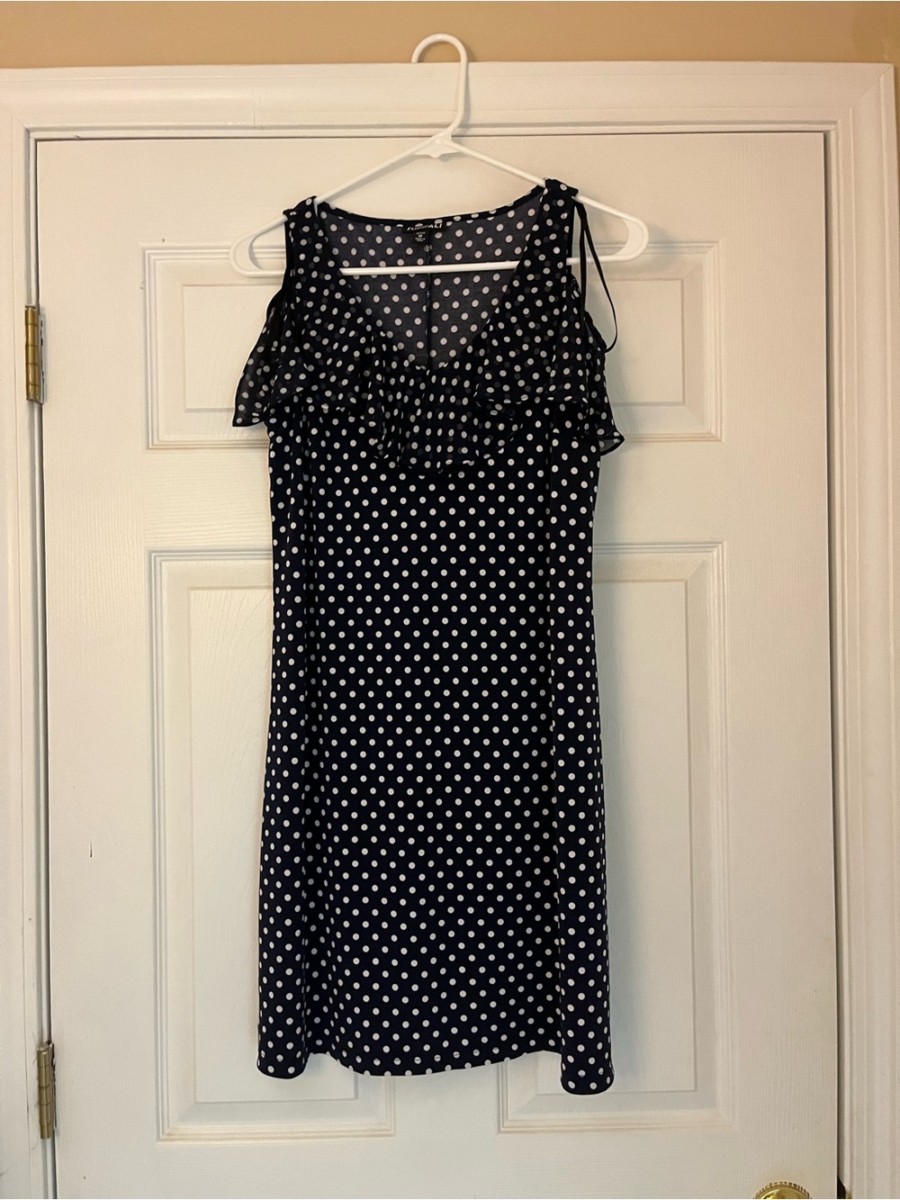 Roz & Ali Blue and White Polka Dot Ruffle Mini Dress